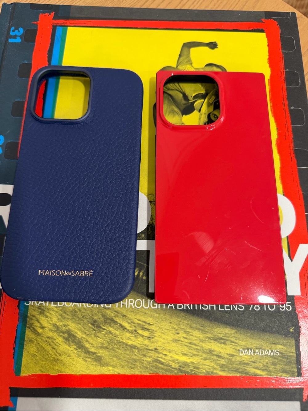 MAISON de SABRÉ Navy Leather iPhone Case with Red Glossy Shell - Duo Pack